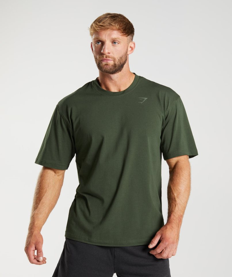 Men\'s Gymshark Power T-Shirts Olive | NZ 3RFMIS